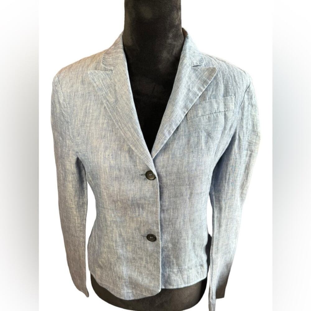 Strenesse Gabriele Strehle Heathered Blue Linen Blazer Women's size 6